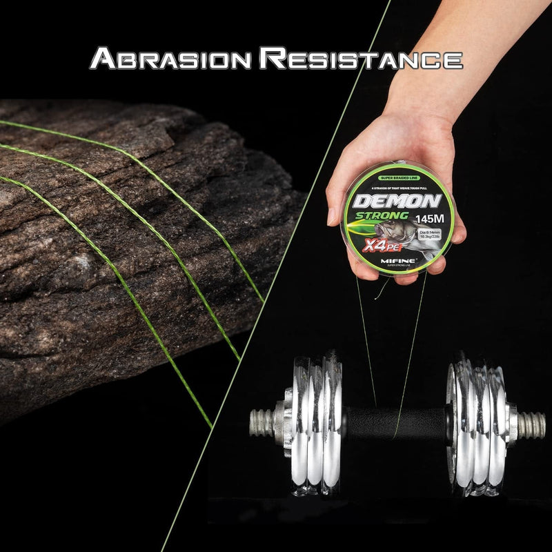 Mifine Demonstrong Braided Fishing Line, Abrasion Resistant 4 Strands PE Superline, Ultra-Thin Diameter, 8-55Lb 158Yds, Zero Stretch&Low Memory, Saltwater & Freshwater Sporting Goods > Outdoor Recreation > Fishing > Fishing Lines & Leaders MIFINE   