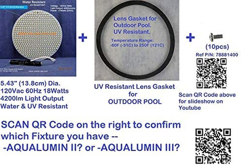 MIGHTY BRIGHT LED LIGHT for Pentair Aqualumin III Swimming Pool Light Fixture + UV-RESISTANT LENS GASKET, 5.4" Dia., 120Vac, 18Watts, 4200Lumens. P/N: Sptl448Lm56-Pliii- (OUTDOOR - WARM WHITE [4000K])