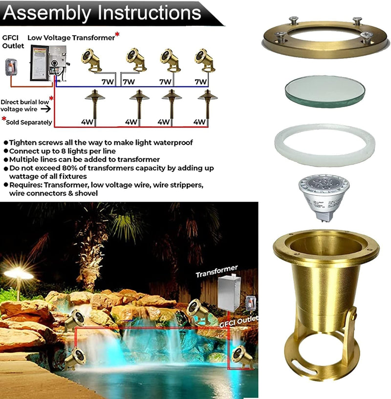 MIK Solutions Underwater Light 170/113 MIK Solutions Solid Brass 7WMR16 LED Bulb Pond Light Submersible Waterfall Pool Fountain Light for Beautiful Bright Long Lasting Home Garden Patio Pool
