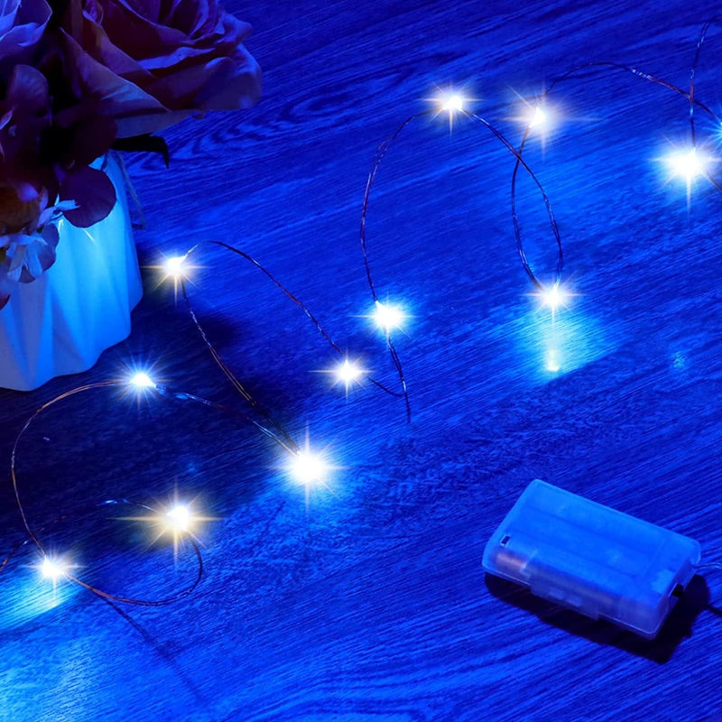 Mikasol Fairy Lights Battery Operated, 4 Packs Mini 3*AAA Battery Powered Copper Wire Led Starry String Lights Firefly Lights for Bedroom, Christmas, Parties, Decoration (5M/16Ft Warm White) Home & Garden > Lighting > Light Ropes & Strings Mikasol Blue 16 Packs 