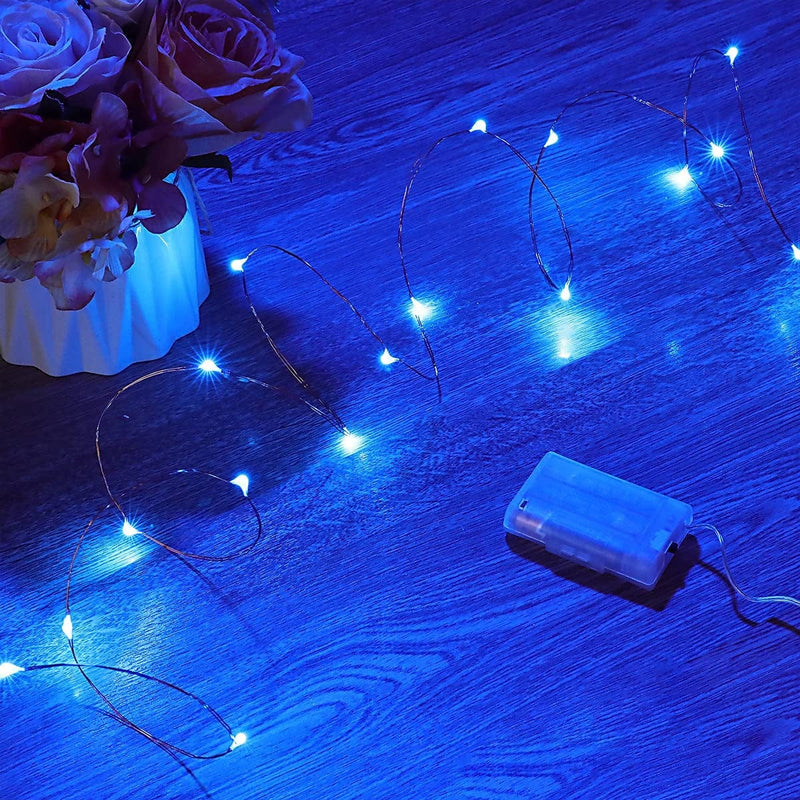 Mikasol Fairy Lights Battery Operated, 4 Packs Mini 3*AAA Battery Powered Copper Wire Led Starry String Lights Firefly Lights for Bedroom, Christmas, Parties, Decoration (5M/16Ft Warm White) Home & Garden > Lighting > Light Ropes & Strings Mikasol Blue 2 Packs 
