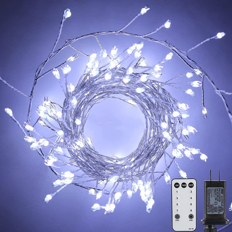 Minetom Fairy Lights Plug In, 10Feet 200 Led Cluster Lights Waterproof Firecracker Starry String Lights for Ceiling Bedroom Wreath Window Wedding Christmas Tree Decoration, Warm White (No Remote) Home & Garden > Lighting > Light Ropes & Strings Minetom Inno Lighting White - Remote 10Feet 