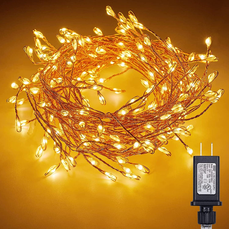 Minetom Fairy Lights Plug In, 10Feet 200 Led Cluster Lights Waterproof Firecracker Starry String Lights for Ceiling Bedroom Wreath Window Wedding Christmas Tree Decoration, Warm White (No Remote) Home & Garden > Lighting > Light Ropes & Strings Minetom Inno Lighting Warm White 10Feet-2Pack 
