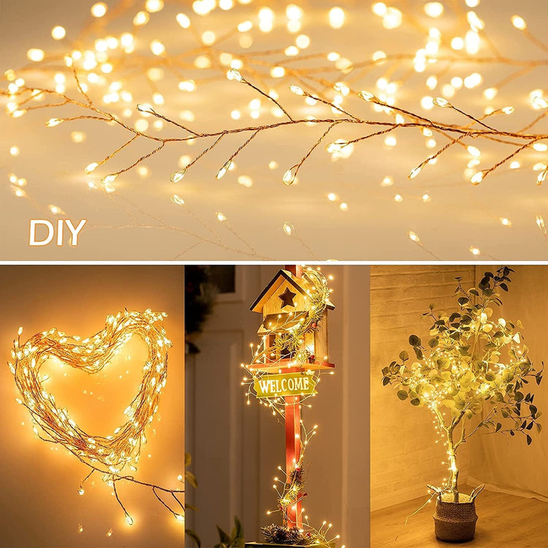 Minetom Fairy Lights Plug In, 10Feet 200 Led Cluster Lights Waterproof Firecracker Starry String Lights for Ceiling Bedroom Wreath Window Wedding Christmas Tree Decoration, Warm White (No Remote) Home & Garden > Lighting > Light Ropes & Strings Minetom Inno Lighting   