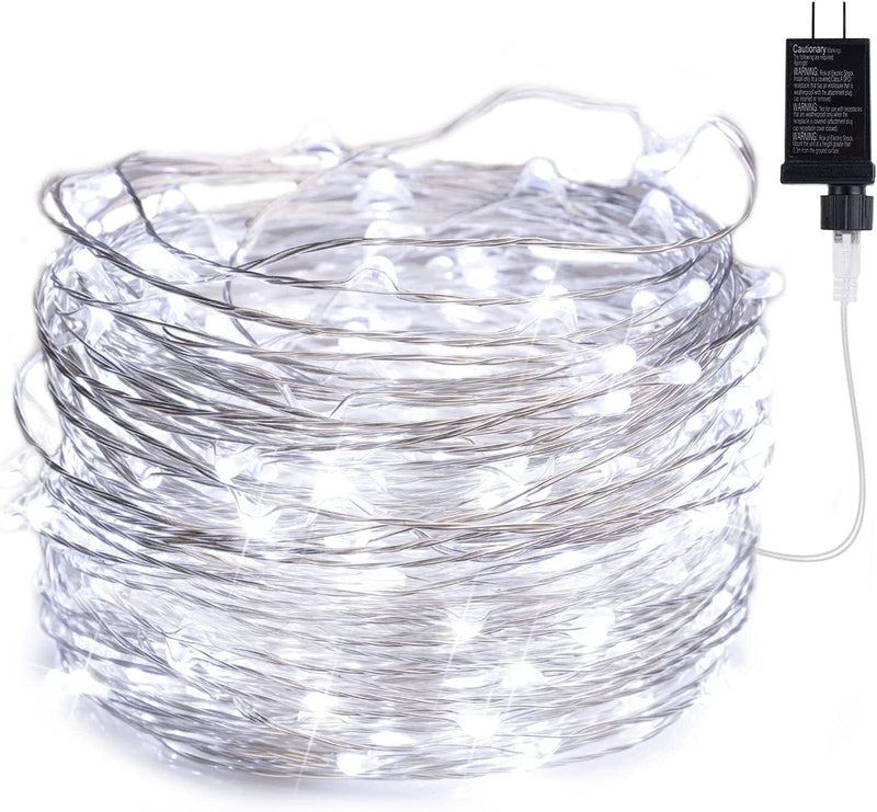 Minetom Fairy Lights Plug In, 33Ft 100 Leds Waterproof Silver Wire Firefly Lights, UL Adaptor Included, Starry String Lights for Wedding Indoor Outdoor Christmas Patio Garden Decoration, Warm White Home & Garden > Lighting > Light Ropes & Strings Minetom Inno Lighting Pure White 200 LEDs 