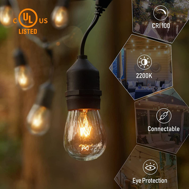 Minetom Outdoor String Lights, 48FT Patio Lights with 15PCS 11W S14 Incandescent Bulbs, UL Listed Commercial Grade Strand, IP65 Waterproof Hanging Lights for outside Backyard Porch Cafe, Warm White Home & Garden > Lighting > Light Ropes & Strings Minetom   