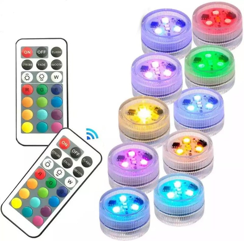 Mini Submersible LED Lights with Remote - Battery Operated Underwater Tea Light Candles 1.5" round Small Waterproof Multicolor RGB White Accent Lamp for Vase Pool Pond Lantern Decoration Lighting