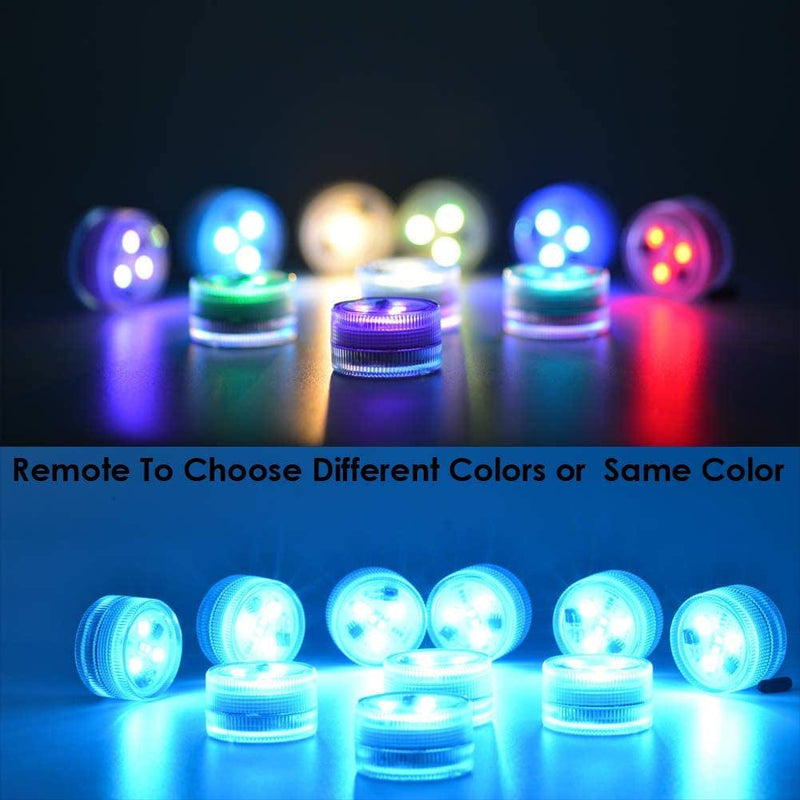 Mini Submersible LED Lights with Remote - Battery Operated Underwater Tea Light Candles 1.5" round Small Waterproof Multicolor RGB White Accent Lamp for Vase Pool Pond Lantern Decoration Lighting