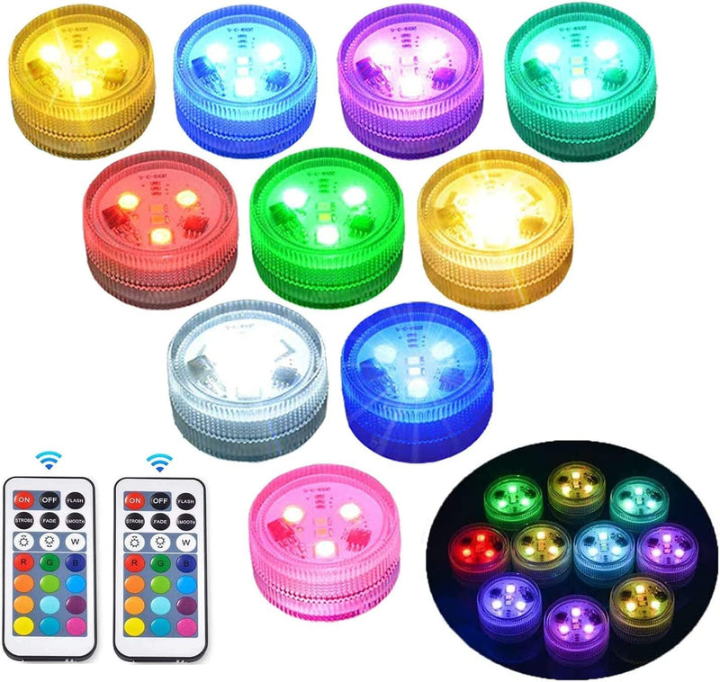 Mini Submersible Led Lights with Remote - Battery Powered Waterproof Small Led RGB Tea Light Underwater Candles Multicolor Flameless Accent Lights Vase Pool Pond Lantern Decoration Lighting (10Pcs) Home & Garden > Pool & Spa > Pool & Spa Accessories EITKW   