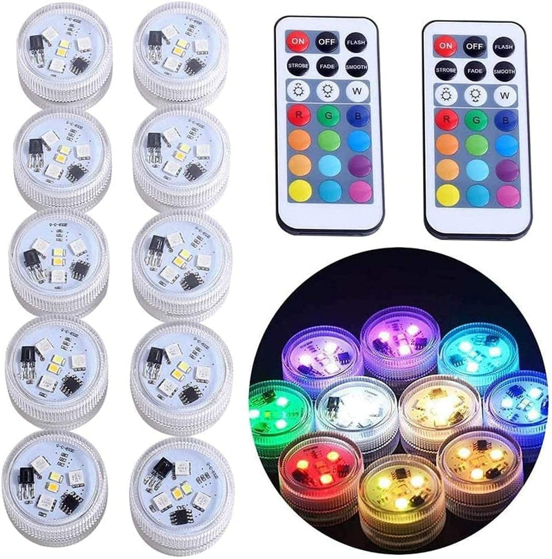 Mini Submersible Led Lights with Remote, Small Underwater Tea Lights Candles Waterproof 1.5" RGB Multicolor Flameless Accent Lights Battery Operated Vase Pool Pond Lantern Decoration Lighting (10Pcs) Home & Garden > Pool & Spa > Pool & Spa Accessories zxx   