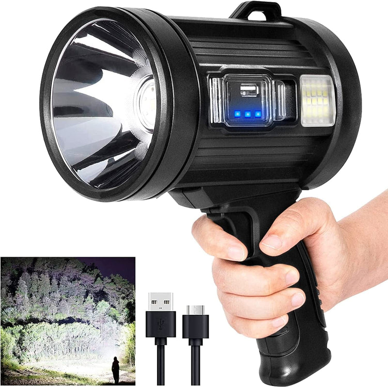 MIXILIN Rechargeable Spotlight, 90000 Lumens Handheld Hunting Flashlight Led Spot Light with Cob Light and Solar Panels, Lightweight and Super Bright Spotlight for Hunting Boating Camping