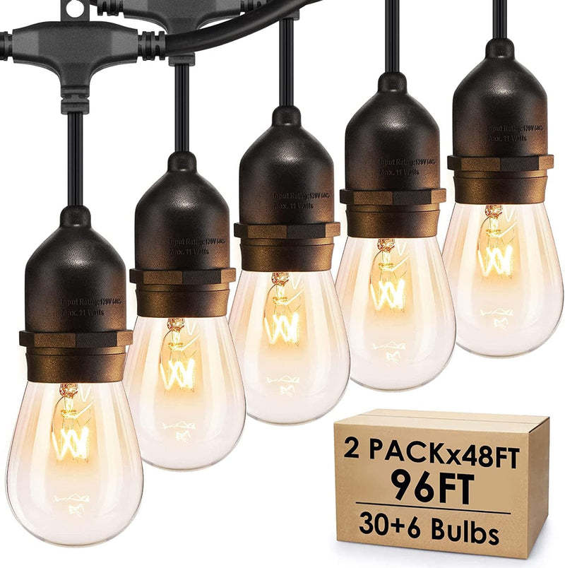 Mlambert 96FT (2 X 48FT) Dimmable Outdoor Bistro String Lights for Patio, Waterproof Hanging Vintage 11W Edison Bulbs, 48Ft Commercial Lights String Perfect for Cafe Backyard Pergola, Blk(96Ft) Home & Garden > Lighting > Light Ropes & Strings Mlambert 96FT  