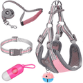 Molain Step-in Dog Harness Set with Quick Release Buckle, Reflective Adjustable Cat Puppy Vest Soft Air Mesh Harness for Indoor and Outdoor Use (Harness+Rope Leash+Collar+Waste Bags Dispenser+Bell) Animals & Pet Supplies > Pet Supplies > Cat Supplies > Cat Apparel Molain Pink(5 Pcs/Set) S 
