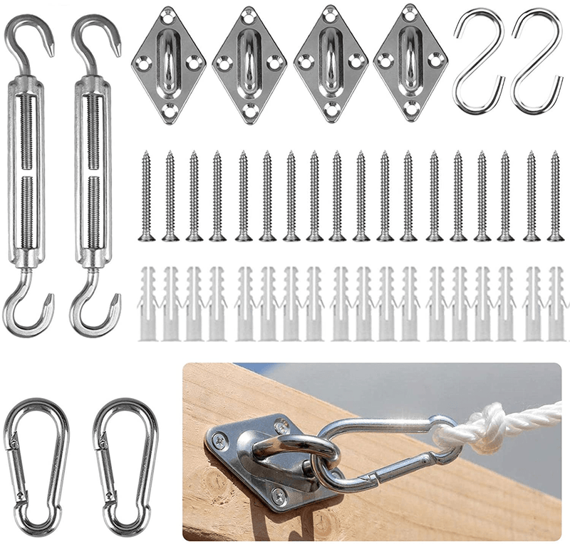 MOLECOLE Sun Shade Sail Hardware Kit for Rectangle/Square/Triangle, Anti-Rust Heavy Duty Stainless Steel Installation Kit in Patio Lawn and Garden(46 Pcs) Home & Garden > Lawn & Garden > Outdoor Living > Outdoor Umbrella & Sunshade Accessories MOLECOLE Default Title  