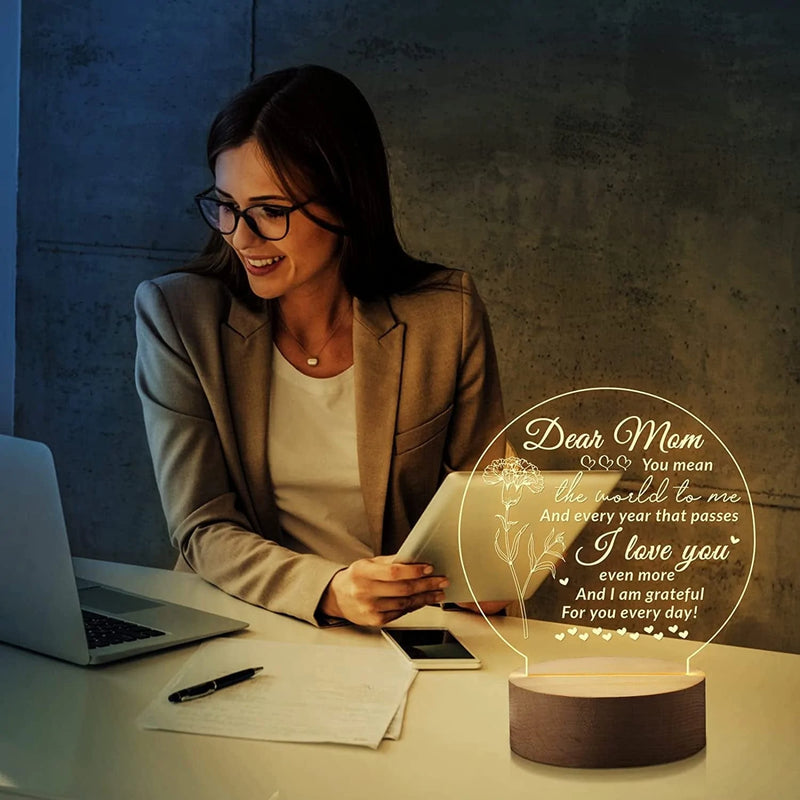Mom Gifts Engraved Night Lights 7.2 Inch Acrylic USB Low Power Night Lamps Gifts for Mom from Daughter Son Mom Gifts for Birthday, Christmas Gifts for Mom Wife Women Night Light