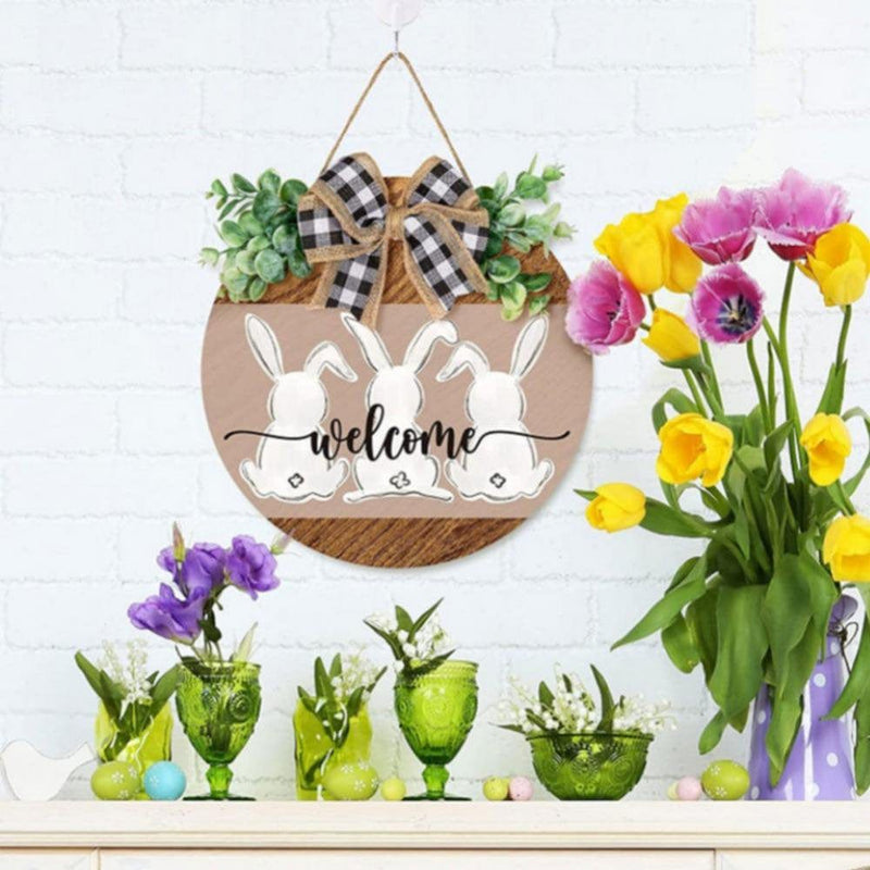 Monfince Easter Welcome Sign Front Door Hanging Decor Rustic Wood Welcome to Our Home Sign Wall Hanging Porch Decoration for Easter Home & Garden > Decor > Seasonal & Holiday Decorations Monfince   