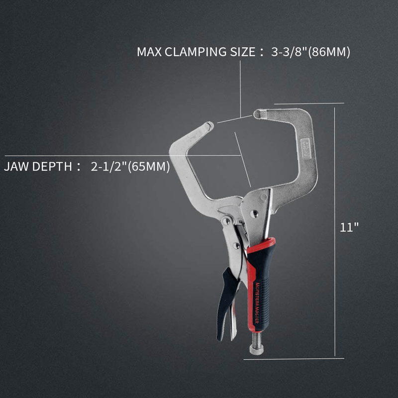 Monster ＆ Master Locking Welding & Soldering Clamps, 3 Pieces :11” C-clamp Locking Plier, 10” Sheet Metal Clamp and 10” General Welding Clamp, MM-CWH-001x3