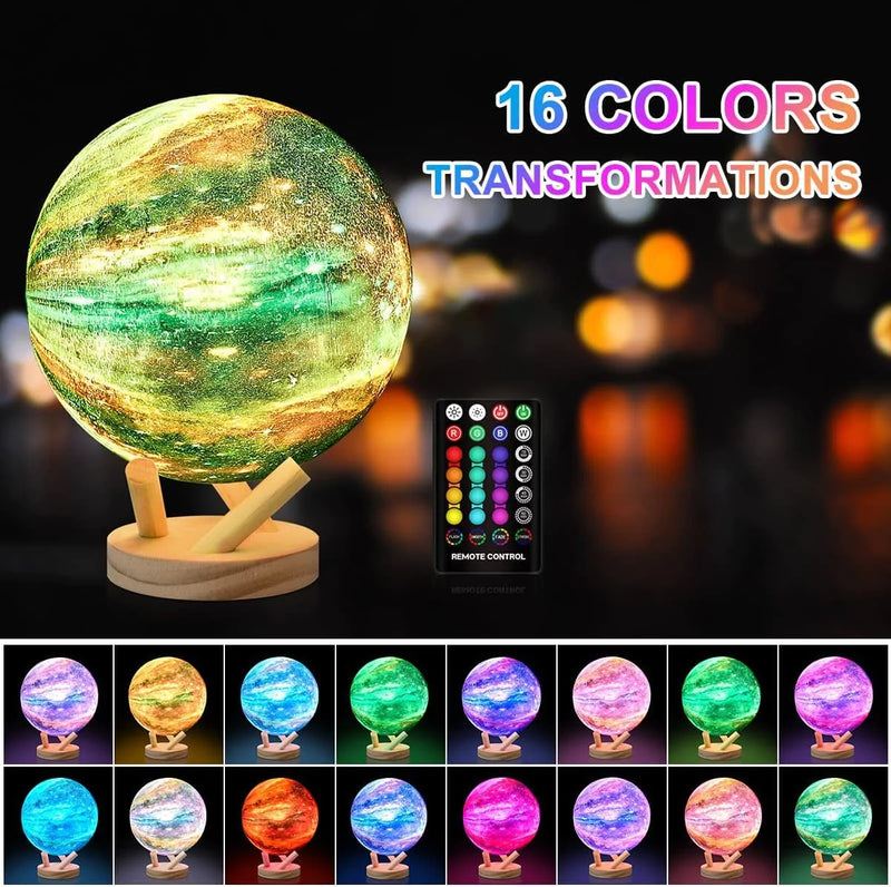 Moon Lamp, GROPINFLY Night Light 16 Colors Galaxy Lamp 3D Light Lamp, Touch & Remote Control, with Wooden Stand, LED Dimmable | Time Setting, Night Light for Office/Home/Gift for Kids Birthday 6 Inch