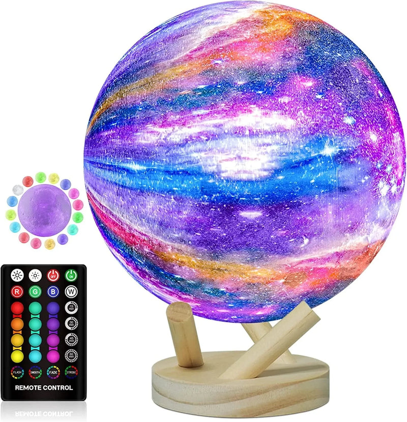 Moon Lamp, GROPINFLY Night Light 16 Colors Galaxy Lamp 3D Light Lamp, Touch & Remote Control, with Wooden Stand, LED Dimmable | Time Setting, Night Light for Office/Home/Gift for Kids Birthday 6 Inch