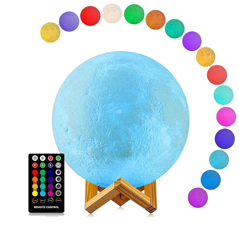 Moon Lamp, LOGROTATE 16 Colors LED Night Light 3D Printing Moon Light with Stand & Remote/Touch Control and USB Rechargeable, Moon Light Lamps for Kids Friends Lover Birthday Gifts (Diameter 4.8 INCH)