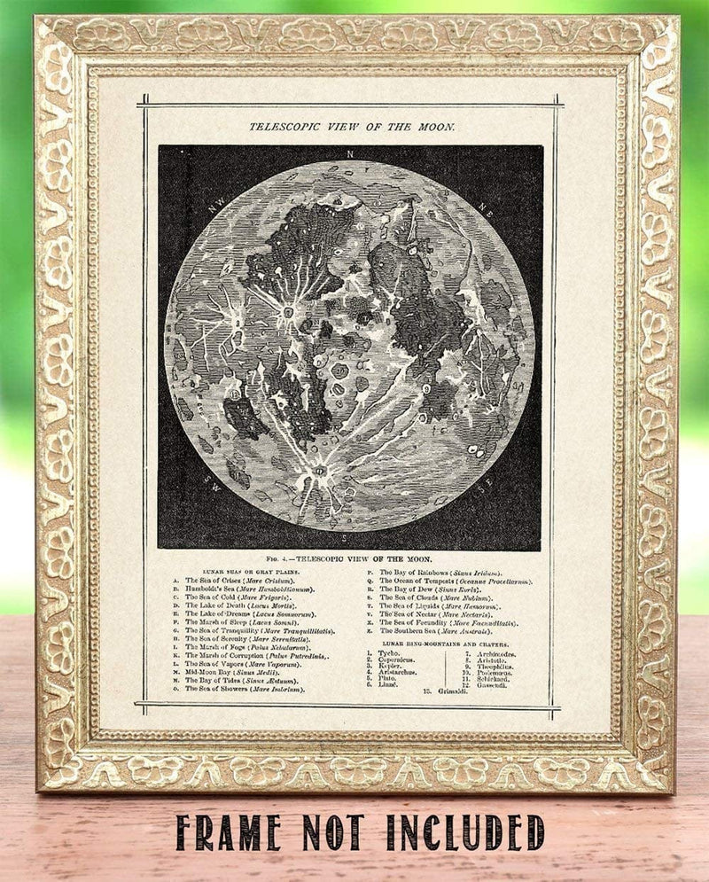 Moon Map Surfaces Art Space Vintage Antique - Moon Surface Phase Academia Chart - Great Astronomy Poster Decor Gift for Astronomers (Vintage Antique Map of the Moon) Home & Garden > Decor > Artwork > Posters, Prints, & Visual Artwork Lone Star Art Store   