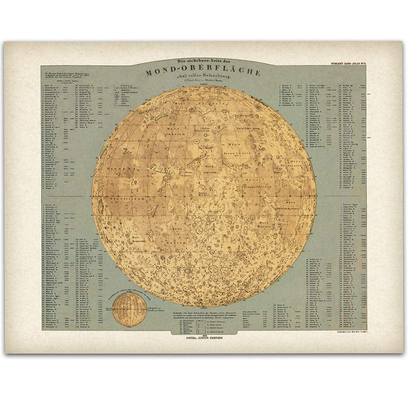 Moon Map Surfaces Art Space Vintage Antique - Moon Surface Phase Academia Chart - Great Astronomy Poster Decor Gift for Astronomers (Vintage Antique Map of the Moon) Home & Garden > Decor > Artwork > Posters, Prints, & Visual Artwork Lone Star Art Store 1872 German Map of the Moon  