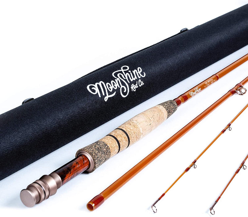 Moonshine Rod Co. the Revival Series Fly Fishing Rod, Classic Fiberglass Rod with Carrying Case and Extra Rod Tip Section (Fiberglass, 3Wt 7')