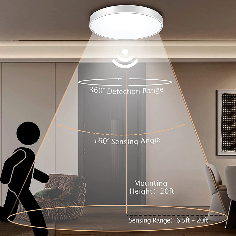 Motion Sensor LED Ceiling Light, 15W 10.6 Inch LED Flush Mount Lighting Fixture IP44 Waterproof Lamp for Indoor/Outdoor, Garage, Bathroom, Stair, Closet Room, Porch, Basement, Hallway, Laundry 4000K