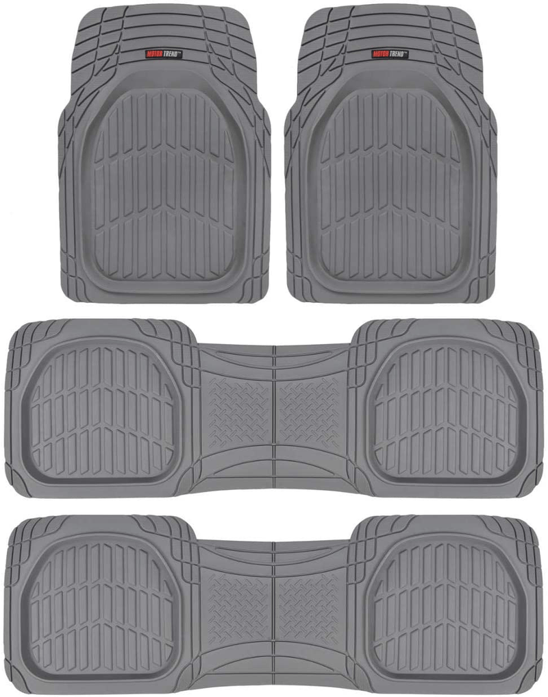 Motor Trend Original FlexTough Black Rubber Car Floor Mats for 3 Row Vehicles – Deep Dish All Weather Automotive Floor Mats, Heavy Duty Trim to Fit Design, Odorless Floor Liners for Cars Truck Van SUV Vehicles & Parts > Vehicle Parts & Accessories > Motor Vehicle Parts > Motor Vehicle Seating Motor Trend Gray  