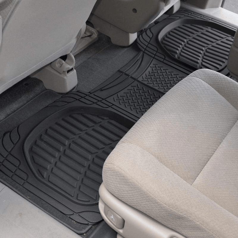 Motor Trend Original FlexTough Black Rubber Car Floor Mats for 3 Row Vehicles – Deep Dish All Weather Automotive Floor Mats, Heavy Duty Trim to Fit Design, Odorless Floor Liners for Cars Truck Van SUV Vehicles & Parts > Vehicle Parts & Accessories > Motor Vehicle Parts > Motor Vehicle Seating Motor Trend   