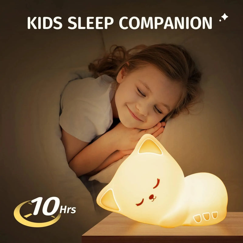 Mubarek Night Light for Kids Lamp Cat Lamp, 16 Colors Cute Night Light for Kids Night Light, Tap Control Baby Night Light Lamp, USB Rechargeable Kids Night Lights for Bedroom, Cute Lamp Night Lamp