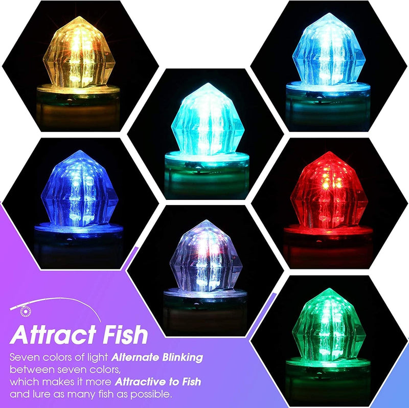 Mudder 8 Pieces Deep Drop Fishing Light LED Artificial Diamond Style Fishing Lights, Underwater Versatile Flashing Fishing Light for Attracting Fish Home & Garden > Pool & Spa > Pool & Spa Accessories Mudder   