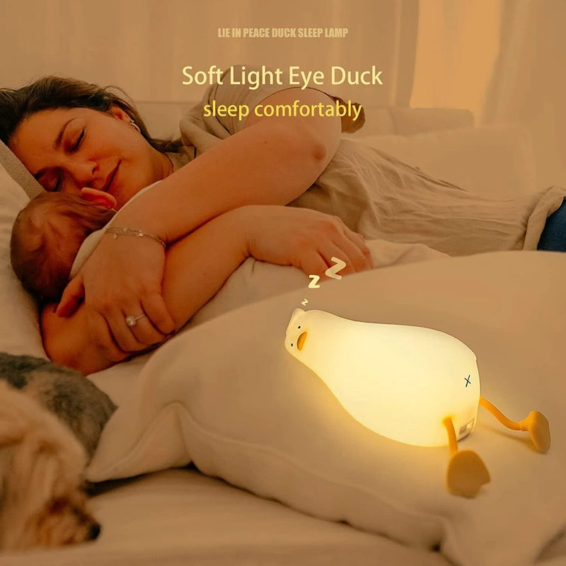 MUID Benson Lying Flat Duck Night Light, LED Squishy Duck Lamp, Cute Light up Duck, Silicone Dimmable Nursery Nightlight, Rechargeable Bedside Touch Lamp for Breastfeeding, Finn the Duck.