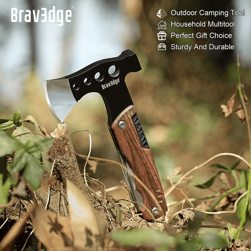 Multitool Axe, Bravedge 12 in 1 Pocket Hatchet Gifts for Men, Camping Tool Survival Gear with Knife, Hammer, Opener, Screwdriver Kit, Cool Gadgets Unique Gifts for Dad Multi Tool for Camping, Survival Sporting Goods > Outdoor Recreation > Camping & Hiking > Camping Tools Bravedge   