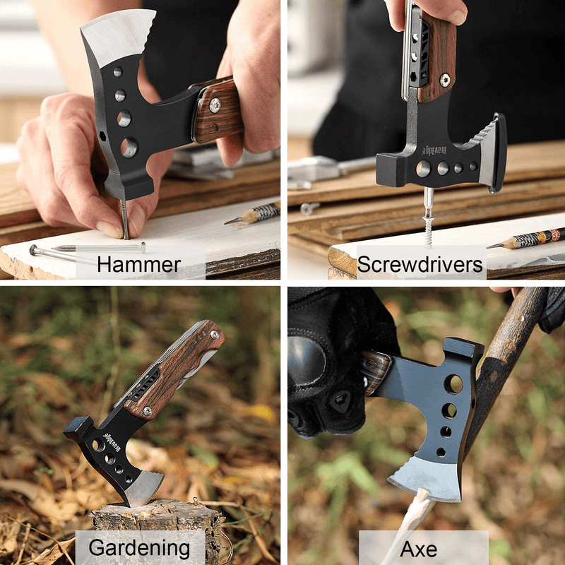 Multitool Axe, Bravedge 12 in 1 Pocket Hatchet Gifts for Men, Camping Tool Survival Gear with Knife, Hammer, Opener, Screwdriver Kit, Cool Gadgets Unique Gifts for Dad Multi Tool for Camping, Survival