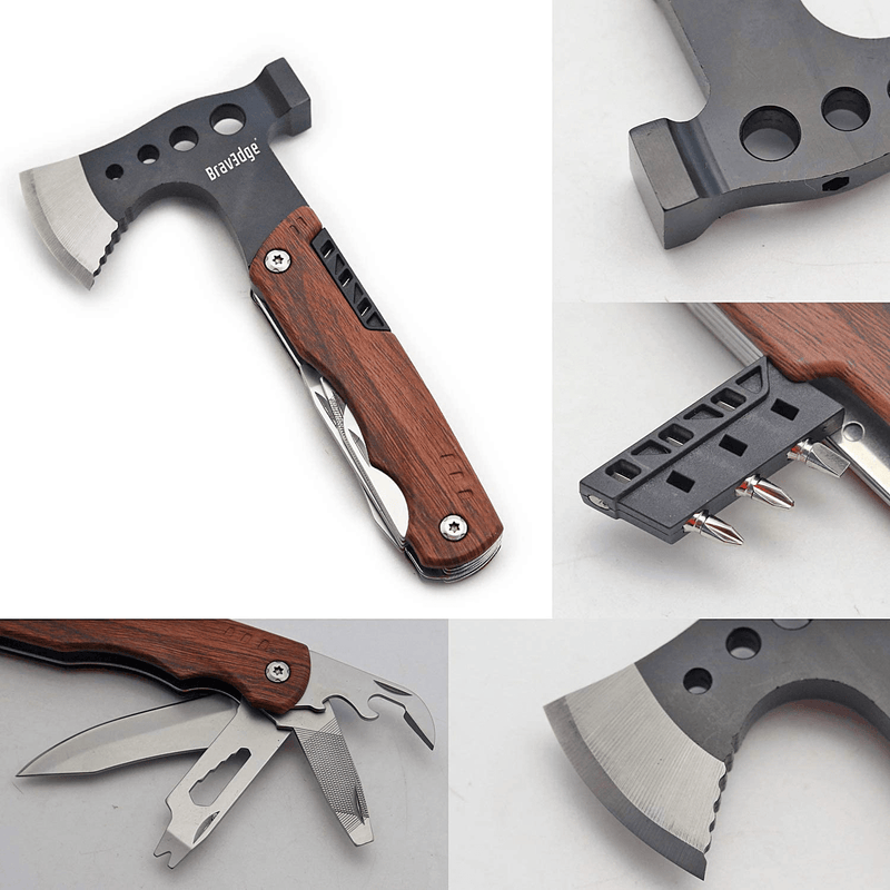 Multitool Axe, Bravedge 12 in 1 Pocket Hatchet Gifts for Men, Camping Tool Survival Gear with Knife, Hammer, Opener, Screwdriver Kit, Cool Gadgets Unique Gifts for Dad Multi Tool for Camping, Survival Sporting Goods > Outdoor Recreation > Camping & Hiking > Camping Tools Bravedge   