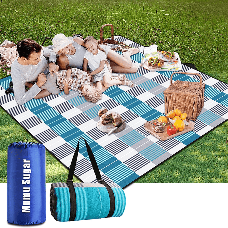 Mumu Sugar Picnic Blanket, 3-Layer Outdoor Picnic Blankets Waterproof Foldable 80"x80" Extra Large Picnic Mat - Beach Blanket Sand Proof for Camping,Park,Travelling,Hiking (Blue) Home & Garden > Lawn & Garden > Outdoor Living > Outdoor Blankets > Picnic Blankets SNIDE Blue &White  