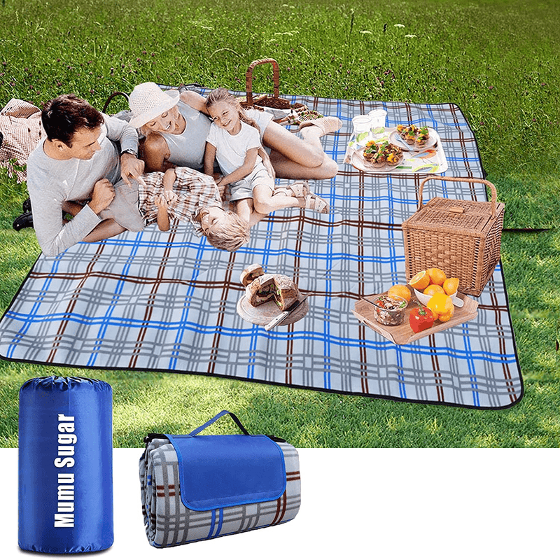 Mumu Sugar Picnic Blanket, 3-Layer Outdoor Picnic Blankets Waterproof Foldable 80"x80" Extra Large Picnic Mat - Beach Blanket Sand Proof for Camping,Park,Travelling,Hiking (Blue) Home & Garden > Lawn & Garden > Outdoor Living > Outdoor Blankets > Picnic Blankets SNIDE Grey  