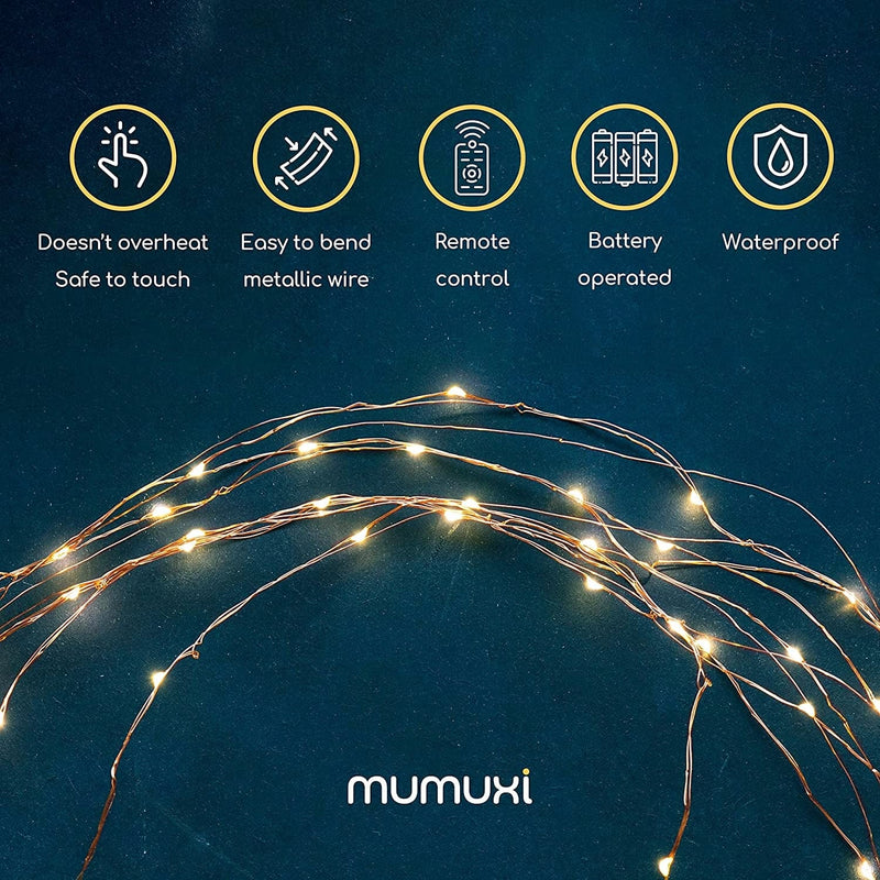 MUMUXI Battery Operated Christmas Lights [Set of 2], 33 Ft 100 Fairy Lights with Remote | LED Battery Operated Christmas Lights, 8 Modes, Timer | Waterproof Outdoor Indoor String Light, Warm White