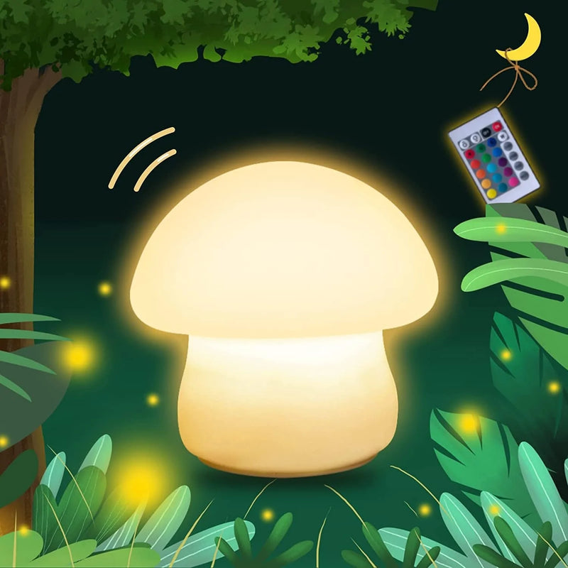 Mushroom Lamp, Rechargeable Mushroom Night Light, Multi-Color LED Mushroom Nightlight, Dimmable Mushroom Nightlamp for Breastfeeding, Nursery Squishy Silicone Lamp for Bedroom(Tap/Remote Control)
