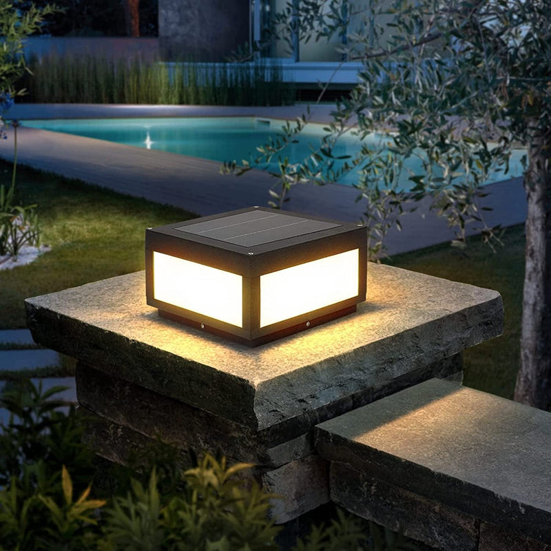 MVBT Outdoor Solar Post Light, Modern LED Fence Deck Cap Light Lantern Column Lamp for Flat Surface Patio Garden Decoration with IP54 Waterproof E26 Bulb Home & Garden > Lighting > Lamps MVBT Solar Powered 9.8"*9.8"*6.5" 