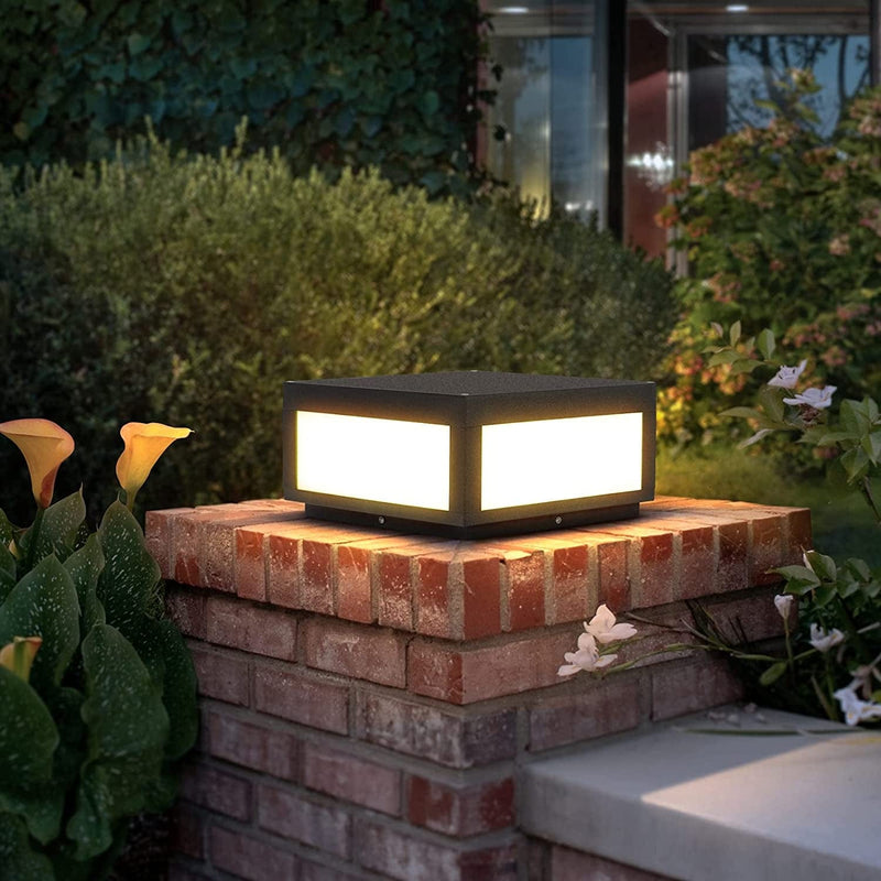 MVBT Outdoor Solar Post Light, Modern LED Fence Deck Cap Light Lantern Column Lamp for Flat Surface Patio Garden Decoration with IP54 Waterproof E26 Bulb Home & Garden > Lighting > Lamps MVBT High Voltage Wired 9.8"*9.8"*6.5" 