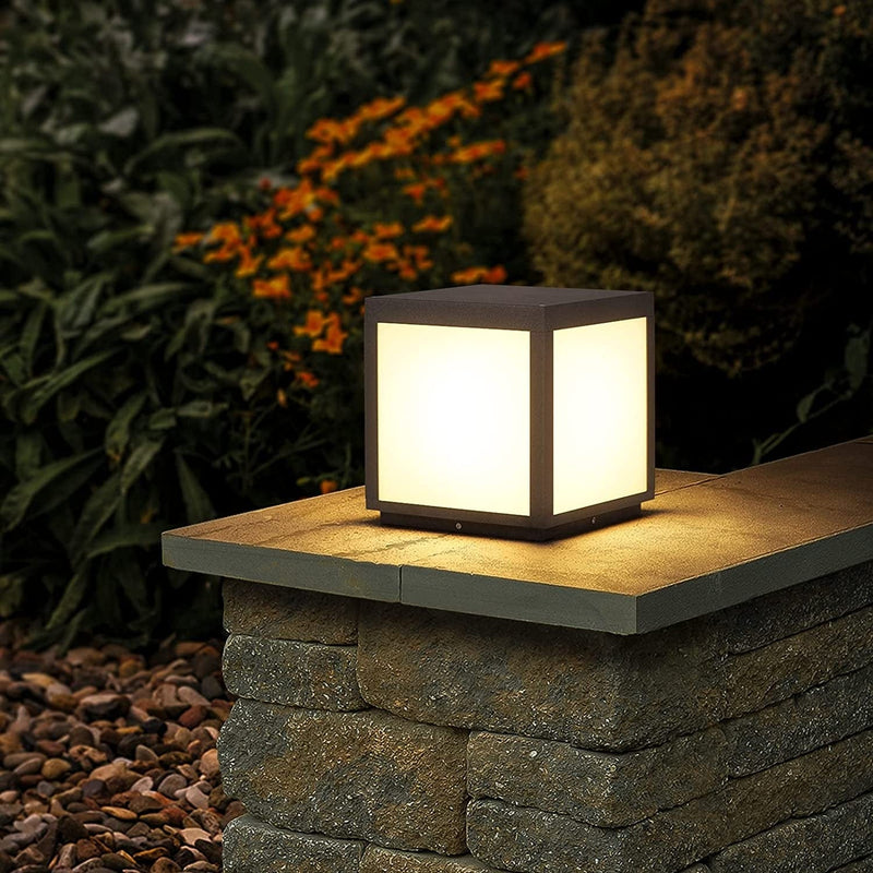 MVBT Outdoor Solar Post Light, Modern LED Fence Deck Cap Light Lantern Column Lamp for Flat Surface Patio Garden Decoration with IP54 Waterproof E26 Bulb Home & Garden > Lighting > Lamps MVBT High Voltage Wired 9.8"*9.8"*10.6" 