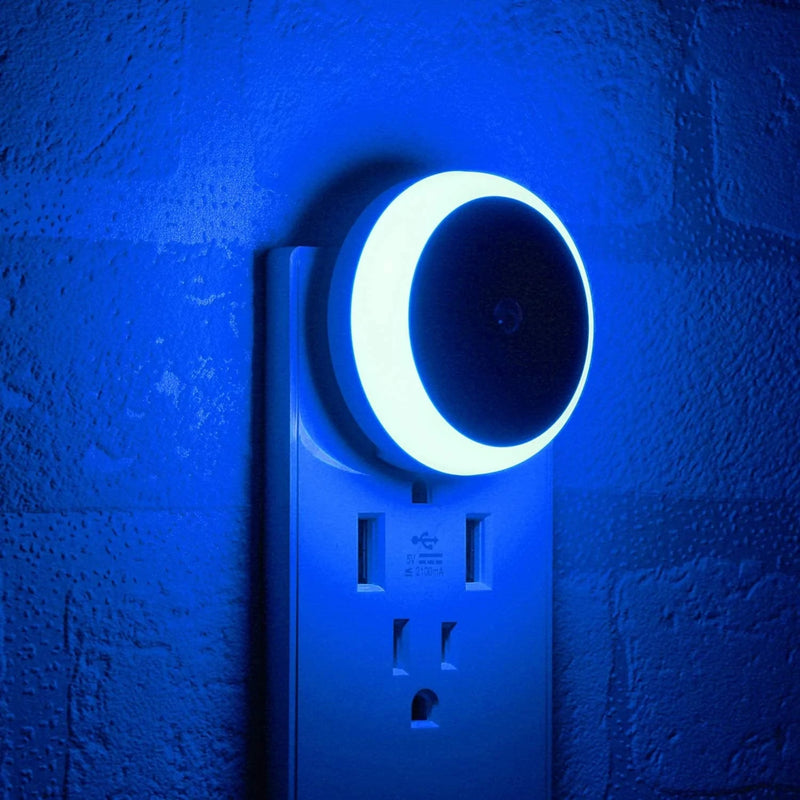 Mycozylite Blue Night Light Plug In, Plug-In Nightlight with Dusk to Dawn Sensor, Automatic on and Off, Energy Efficient, Soft Glow, 2 Pack