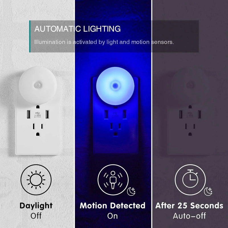 Mycozylite LED Night Light, Smart Movement Sensor, Plug In, Diffused Light, Energy Efficient, Motion Sensor Night Light, Blue, 2 Pack