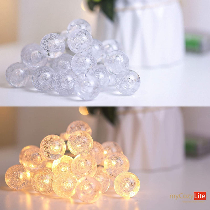 Mycozylite LED String Lights Plug In, Decorative Indoor String Lights, 20 Crystal Bubble Globes, 3V Low Voltage Transformer, Multifunction with Timer, Extendable, Warm White Home & Garden > Lighting > Light Ropes & Strings myCozyLite   
