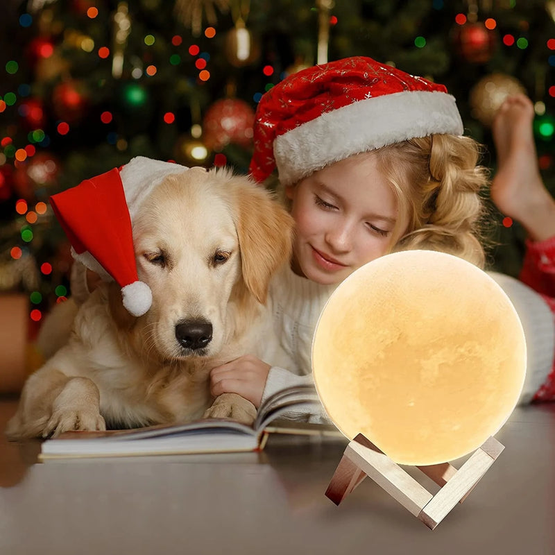 Mydethun 3D Moon Lamp with 4.7 Inch Wooden Base - LED Night Light, Mood Lighting with Touch Control Brightness for Home Décor, Bedroom, Gifts Kids Women Christmas New Year Birthday - White & Yellow Home & Garden > Lighting > Night Lights & Ambient Lighting Mydethun   