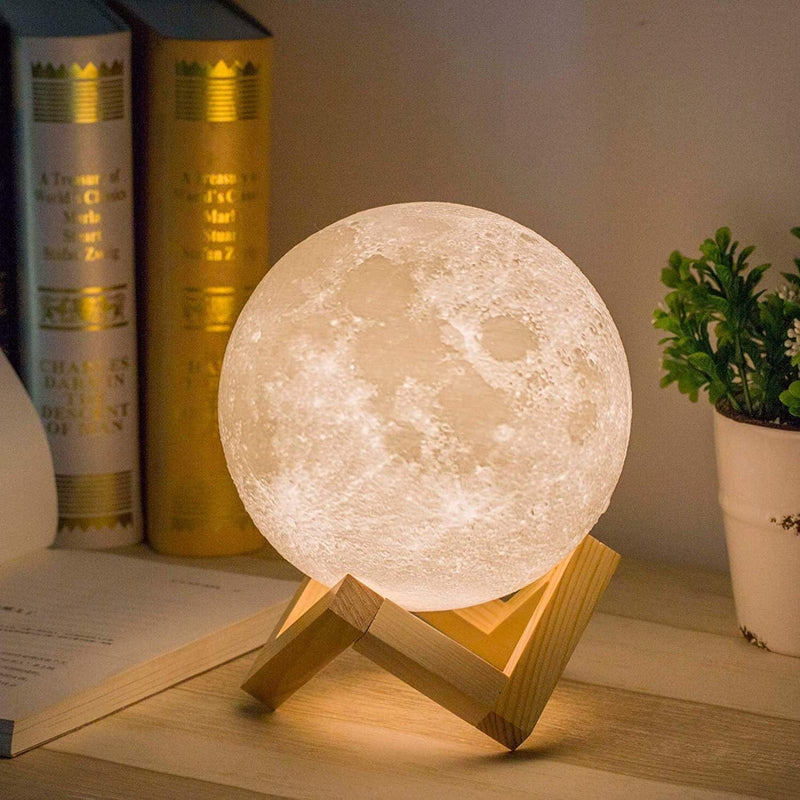 Mydethun 3D Moon Lamp with 4.7 Inch Wooden Base - LED Night Light, Mood Lighting with Touch Control Brightness for Home Décor, Bedroom, Gifts Kids Women Christmas New Year Birthday - White & Yellow Home & Garden > Lighting > Night Lights & Ambient Lighting Mydethun White & Yellow 5.9 Inch 