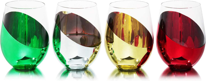 Mygift Christmas Modern Multicolored Holiday Stemless Wine Glasses Drinkware Set, Set of 4 Home & Garden > Kitchen & Dining > Tableware > Drinkware MyGift   