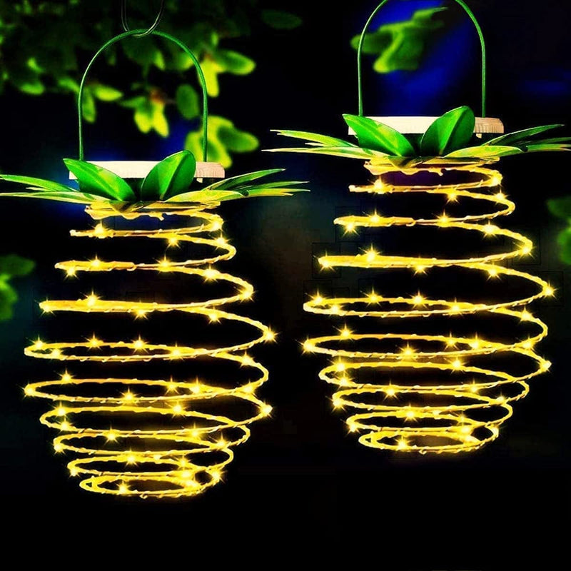 MZD8391 2 Pack Solar Lantern Lights Outdoor, Decorative Waterproof Garden Hanging Lights Metal LED Retro Lamp for Patio, Backyard, Deck, Garden, Porch, Pathway, Courtyard Balcony (Amber + White) Home & Garden > Lighting > Lamps MZD8391 2 Pack Pineapple Lantern  